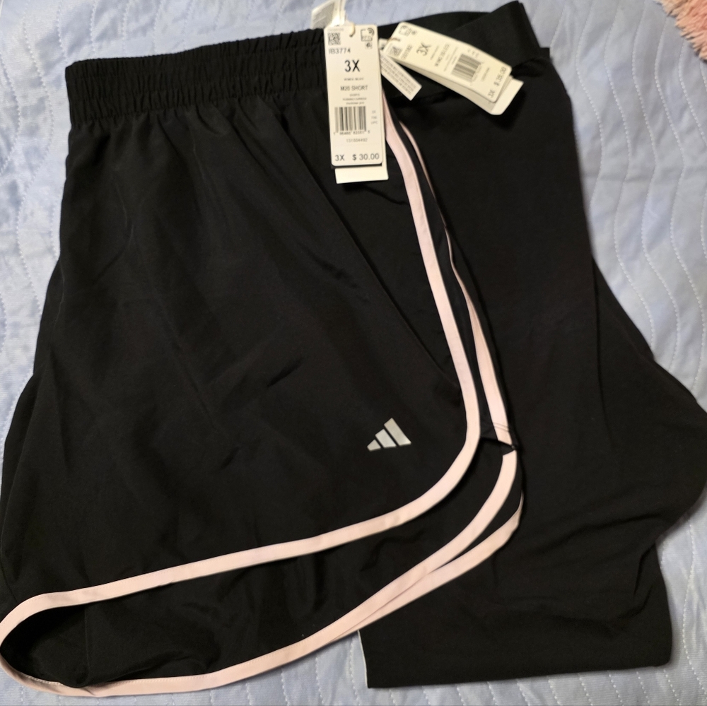 adidas Women's Black 1 Shorts with Pink Trim And 1 Black Leggings - Athletic 3X